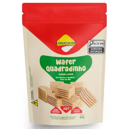 Wafer Quadradinho Lowçucar Zero Lactose Sabor Limão 60G