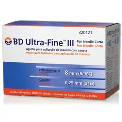 Agulha BD 8mm Ultrafine 100 unid