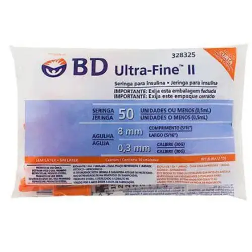 Seringa BD Ultra-Fine 0,5ml com Agulha 8mm – Pct com 10