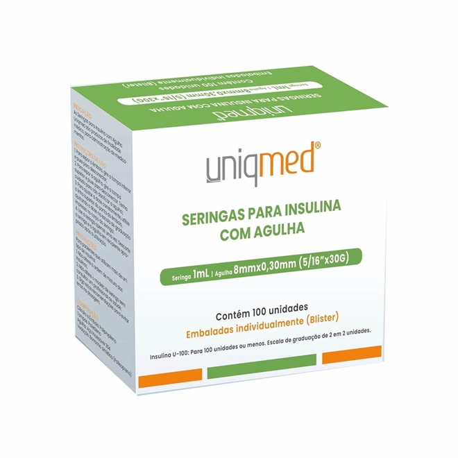 Seringa Uniqmed 1mlx8mm Insulina Seringa Uniqmed 1mL Agulha 8mm Caixa Uniqmed